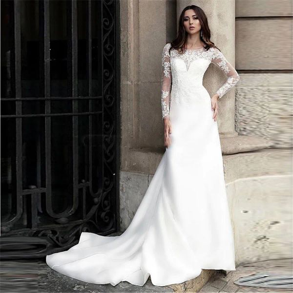 Abiti a maniche lunghe a maniche lunghe abiti da sposa sirenevi appliques abiti da sposa in pizzo