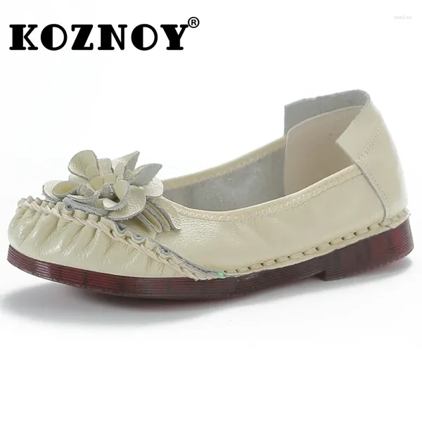 Lässige Schuhe Koznoy 1,5 cm Flats Loafer Weichsoladdose gute Polsterung Flexible gemütliche leichte Kuh Echtes Leder Sommer Appliken Frauen