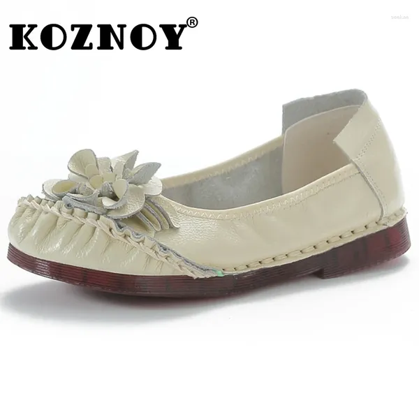 Scarpe casual koznoy da 1,5 cm piatti moca morbido con softla buon ammortizzazione flessibile accogliente mucca leggera autentica appliques estate in pelle donne