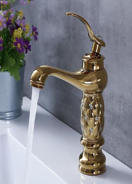 Rubinetti del bacino da bagno classico rubinetto a diamante in ottone singola manico e mixer in cristallo oro a tap gold lavello a lavandino 3959932