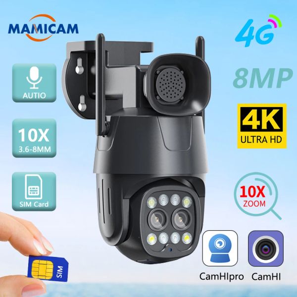 Камеры 4K/8MP 3G 4G SIM -карта LTE камера IP WiFi Survalance Camera Camera Outdoor Dual Lens 3,6 мм8 мм CCTV CAM CAM AI Human Tracking Color Vision