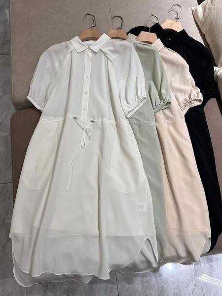 Abiti per feste Primavera 2024 B C Abito da camicia da donna Abito di seta da cova di seta maniche corte Blouse Summer Woman Abbigliamento lungo gonna