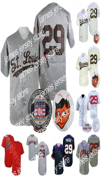 Nuova Satchel Paige Jersey Hall of Fame Patch Salute to Service 1948 1953 Cream Grey White Navy Red Player Dropsile S3XL3279452