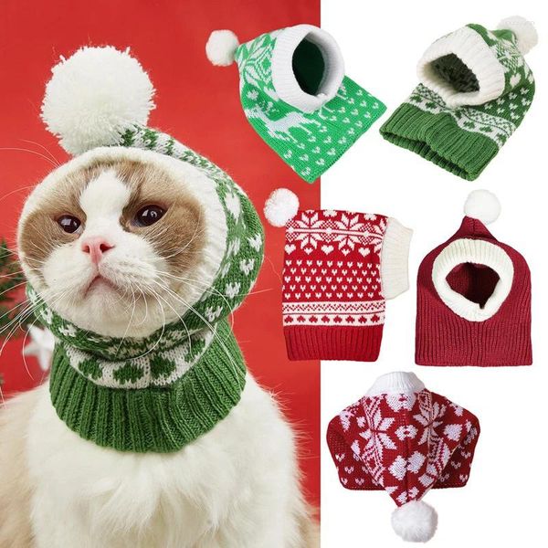 Abbigliamento per cani Cappello da pet natale Snowflake Elk Cuppy Cat costumi a maglia con palline di pellicce Pompom Cappelli caldi con cappelli caldi Accessori