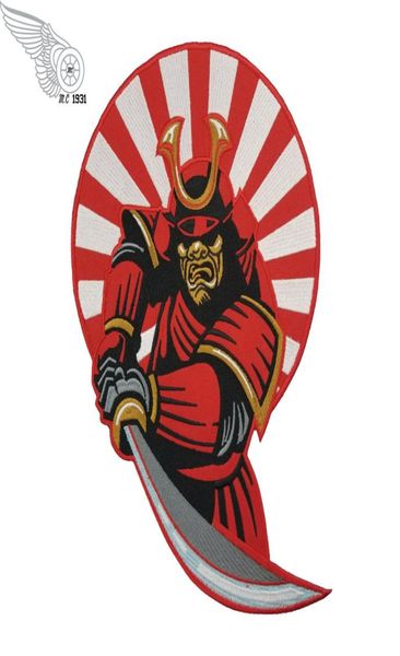 Real samurai bordado motociclista traseiro patch de ferro na jaqueta colar