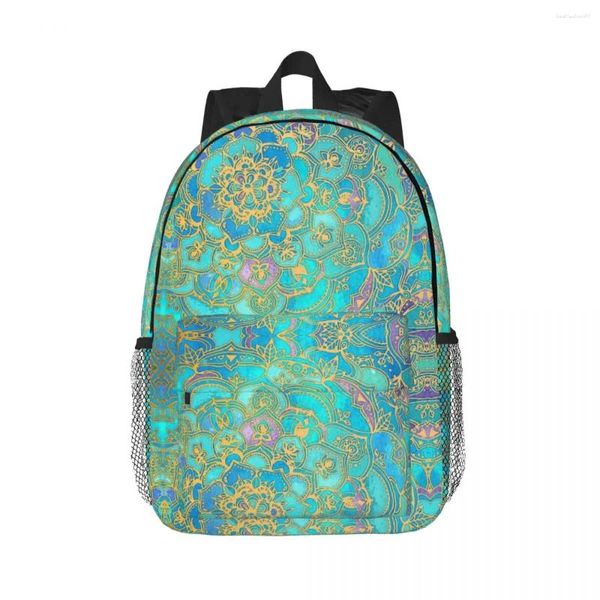 Backpack Sapphire jade manchado de vidro Mandalas Mochilas meninos meninos bookbag Cartoon estudantes bolsas escolares