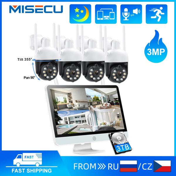 Sistem Misecu Video Gözetim Kamera Sistemi 3MP PTZ WIFI IP Güvenlik Kameraları Kit 12 inç LCD Monitör 8CH NVR CCTV Kameralar Sistemi