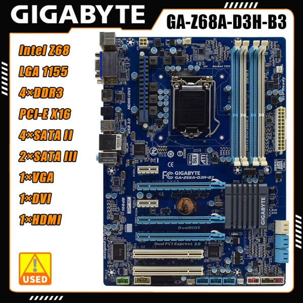 Refrigeração gigabyte gaz68ad3hb3 placa -mãe Intel Z68 Chipset LGA 1155 suporta i7 i5 i3 Processador Pentium Celeron DDR3 32GB 2133 1866