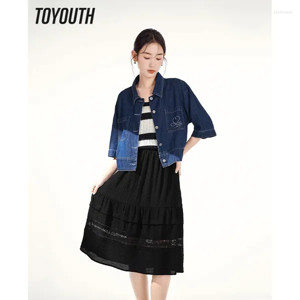 Юбки Toyouth Women Skirt 2024 Summer High Taiste A-образная сплайсинговая сплайсинговая кружевная кружев