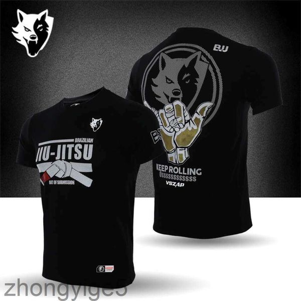 Vszap brasileiro Jujitsu Sports Wolf BJJ Casual Camiseta Mens e Mulheres Lutando MMA Treinamento Fiess Top