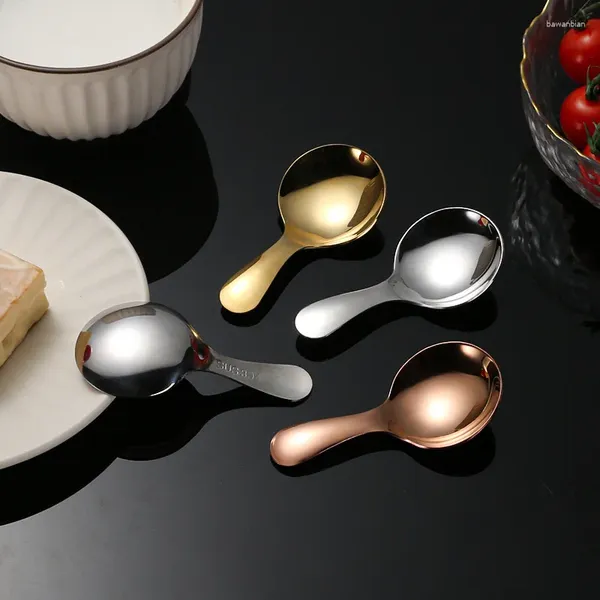Spoon cucchiaio da tè in acciaio inossidabile corta maniglia rotonda gelato dessert per bambini set per bambini