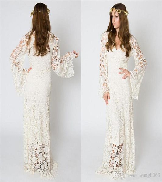 Vintage Bohemian Beach Brautkleider Bell Ärmel Spitze Hippie Hippie Hochzeitskleid boho Länge Boho Brautkleider7627404