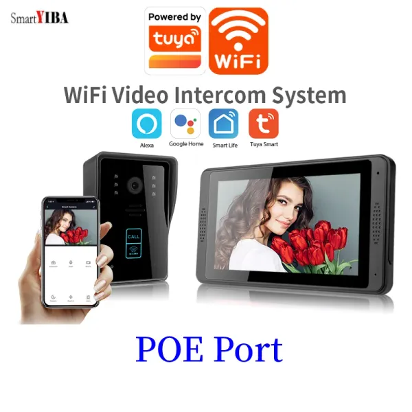 Intercom Smartyiba Poe Port Tuya Porta de vídeo Phone 200mega pixel ahd wifi remoto visual pororbeli System ir cortado RFID Desbloqueio kits de porta de porta