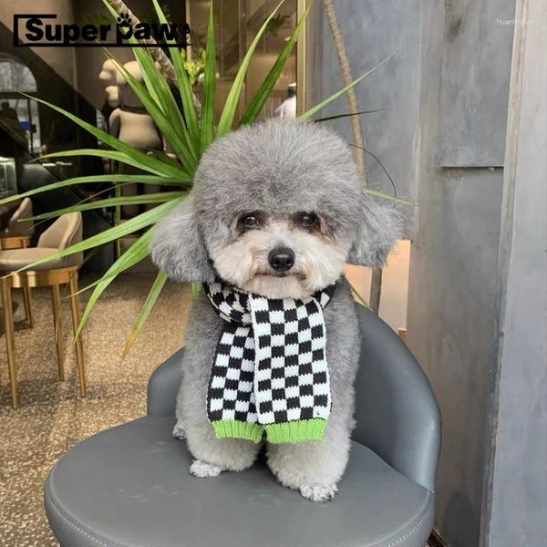 Hundekleidung Fashion Pet Cat Plaid Neckschal warm warmes weiches Strick -Neckerchief für kleine mittelgroße Hunde Winterwärmerkragen Accessoires YBC13