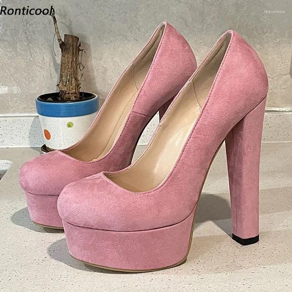 Отсуть обувь Ronticool Women Platform Platform Block Block High Heels Course Beautiful Pink Plus Plus Plus 5-20