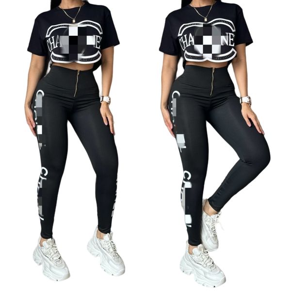 2024 Damen Zwei -teilige Hosen Sommeroutfits Casual Crop Top und Legging Sets kostenloses Schiff