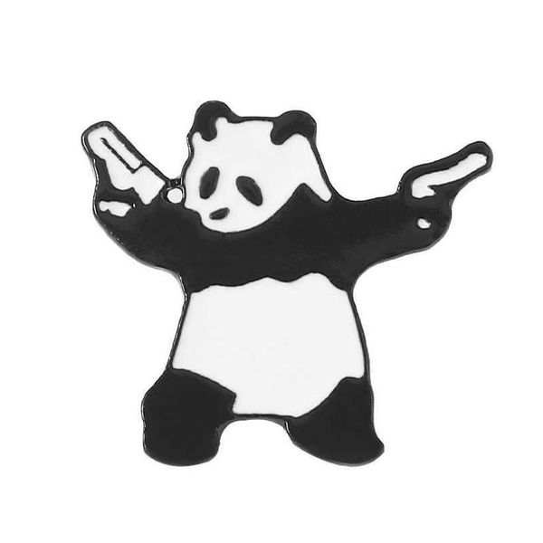 Pins Broschen Panda mit Waffe Sandhund Brosche coole Tier Abzeichen Metall plattiert Kleidung Accessoires Drop Lieferung Schmuck DH5R0