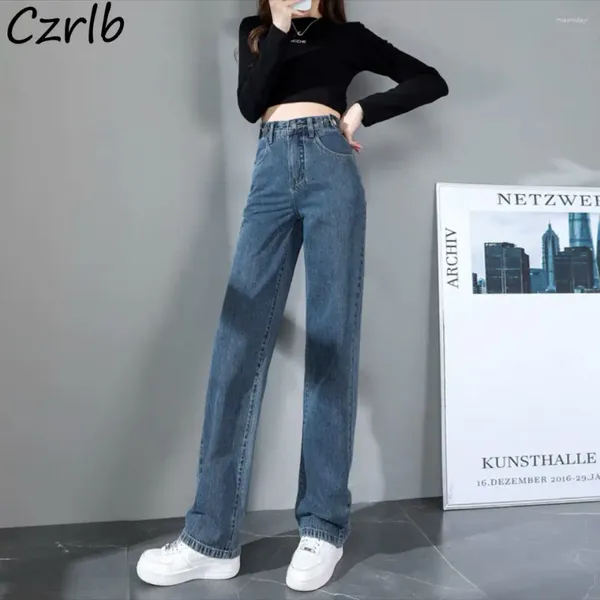 Jeans femininos Mulheres seguidas Button High Cídhar BF Estilo Preppy Chic retro casual solteiro estudantes jovens jovens calças de outono simples