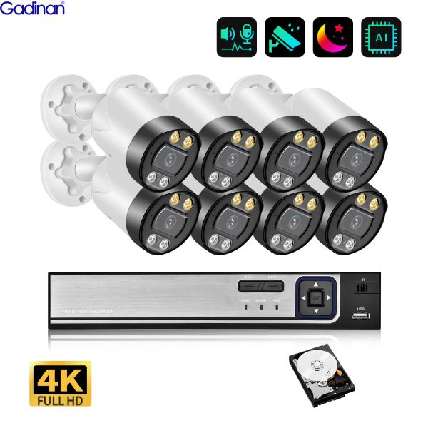 System Gadinan 8MP 4K CCTV -Überwachungskameras System 8Ch Videoüberwachungs Kit Home Outdoor zwei Wege Audio -IP -Kamera Poe NVR Recorder Set