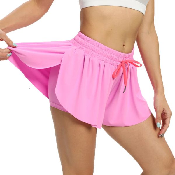 Damen Yoga Shorts Plus Size Running Tennis Golf Marathon Fitness Sport Fitnessstudio Kurzpants Minirock 2 in 1 sexy 240407
