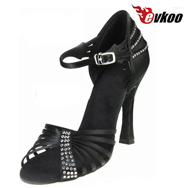 Scarpe da ballo Evkoodance Donna fai-da-te che balla latina di taglia latina US 4-12 10 cm tallone alto in satina marrone argento con rhinestone evkoo-443