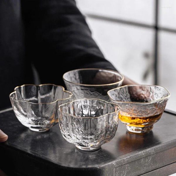 Cups Saucers Japanische Kristallglas Tee Tasse Haushalt Gold-gefrorenes Teetassen Single Blumen-Set kleiner Meistergetränkware