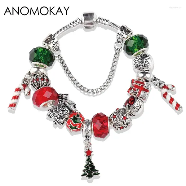 Braccialetti di fascino lascia cadere il braccialetto della stampella per albero da neve per alberi di neve per donne perle di smalto cristallino fai da te