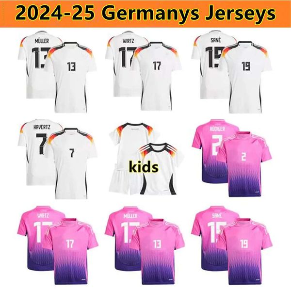 GH 24 25 Germanys Soccer Jersey 2024 Euro Cup Havertz Brandt Sane National Team Shirts 2025 uomini Kit per bambini che mette a casa Bianco via viola gnabry Muller Hofmann