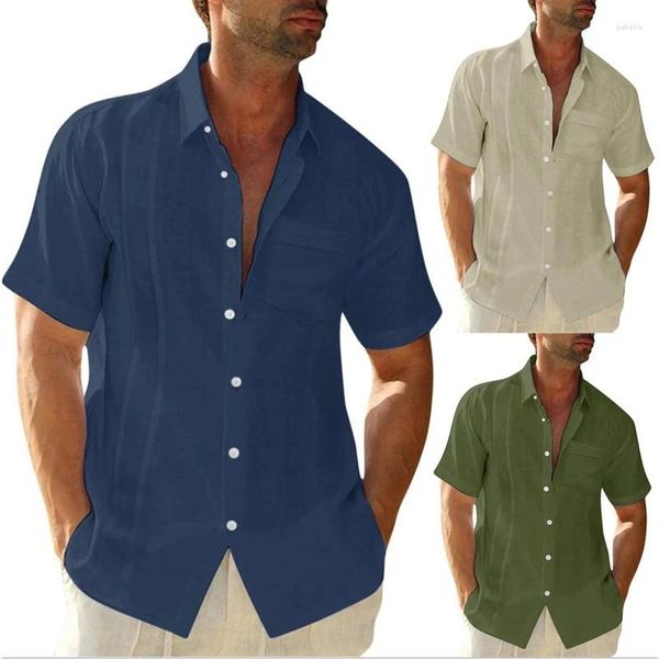 Camicie casual maschile 2024 Summer Short Short Shirt Cotton e Shirt Linen LED maschio S-3xl traspirato