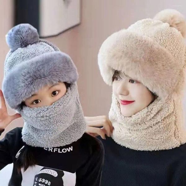 Berets Fashion Plush Belvet Hat Sharf Mask Set Зима теплый шея теплый