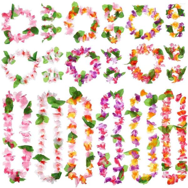 Flores decorativas 6 conjuntos de guirlandas havaianas colares de flores da coroa tropical Leis Bandas de cabeça de pulseira Luau Party Supplies