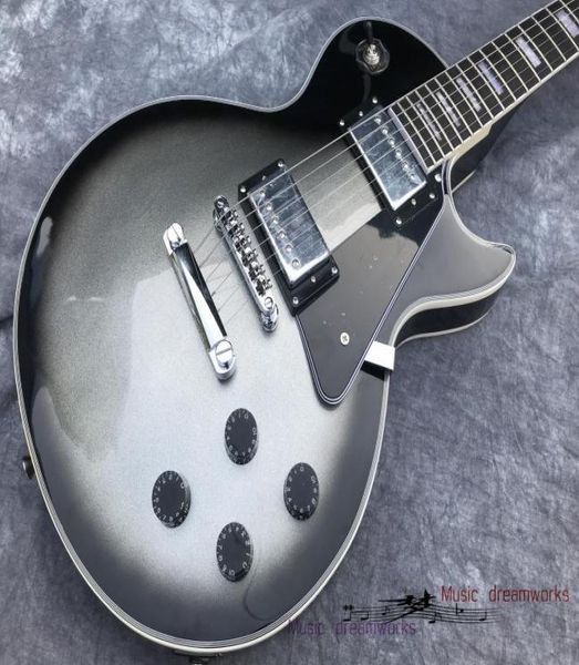 Çin'den yeni elektro gitar parlıyor Metalik Gümüş Gradient Blackg Özel Gitar Yüksek Kalite Abanoz Kamage3527749