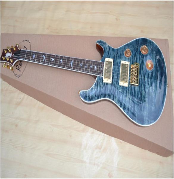 Reed Smith Custom Smith Qulit Flame Maple Top Vintage Blue Electric Guitar Eagle Paesaggio Logo Birds Birds Inlay Tremolo Bridge Gold Hard5044481