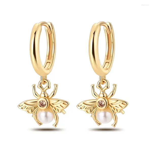 Brincos de garanhão S925 Sterling Silver Gold Bee Pinging for Women's Garden Jewelry Acessórios de joalheria Presentes de aniversário de amizade