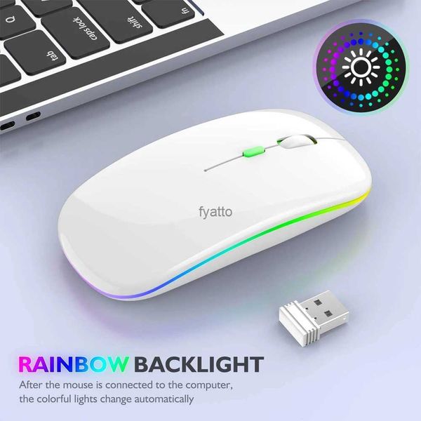 Мыши 2,4 ГГц беспроводной работы USB -зарядка Mouse светодиод RGB Silent Ergonomic Mute с подсветкой, подходящей для ПК iPad Muse H240407