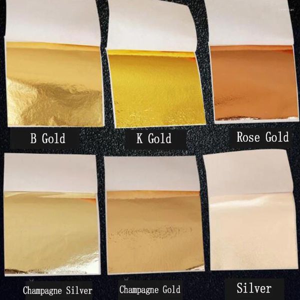 Fensteraufkleber 50pcs 9 9 cm Kunsthandwerk Imitation Gold Sliver Kupferfolie Papiere Blätterblätter Vergoldung DIY Decor Design Papier