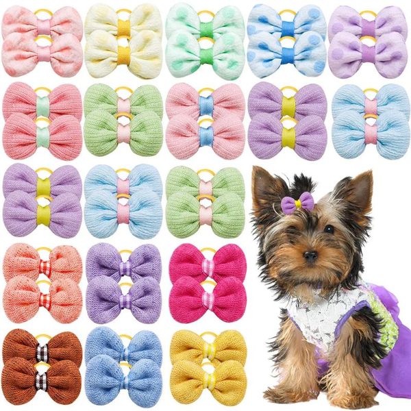 Hundekleidung 10pcs Haustierdekoration Produkte kleine Bögen Gummibänder Haare Bowknoten für handgefertigte Katzenhundezubehör