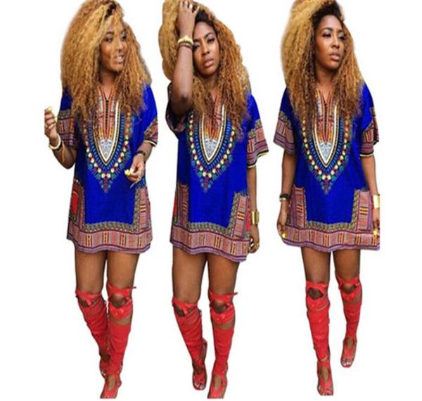 Fashion Summer Print Dresses African Dashiki Shirt Kaftan Vneck Boho Hippie Gypsy Festival Top Women Clothing 7 Color SXL1912541
