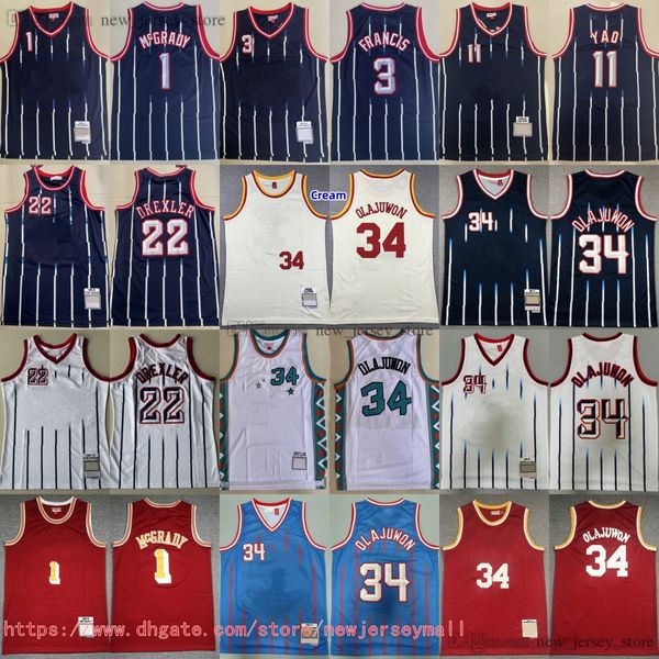 Klassiker Retro 1996-97 Basketball 34 Hakeemolajuwon Trikot Throwback Vintage 22 ClydedRexler 1TracymCrady 3steveFrancis 11yaoming atmungsaktive Sporthemden