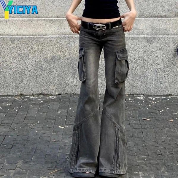 Jeans femminile yiciya y2k pantaloni bagliori di carico jean bassi pantaloni in vita vestiti di moda vestiti larghi gamba lavati per pantaloni lavati