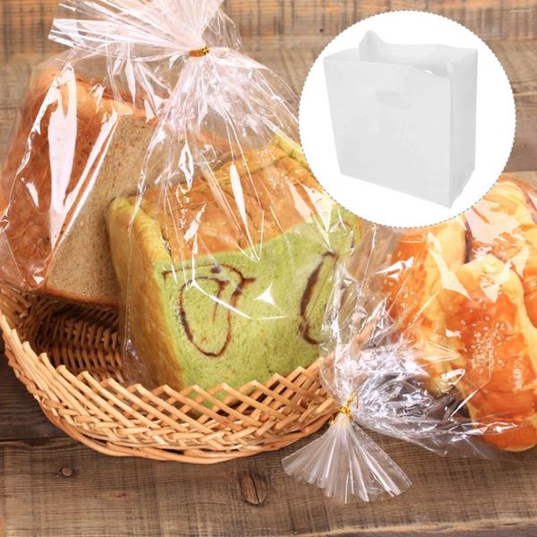 Sacos de armazenamento 50 PCs Bolsa plástica Tote branca alças brancas Torda Pão de pão de pão de pão grande