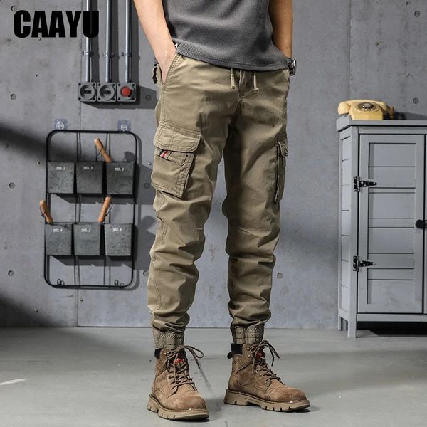 Caayu Joggers Cargo Calça mensal Hip Hop Y2K Multi-bolso calça masculino calças de rua de rua de rua Techwear Khaki 240403