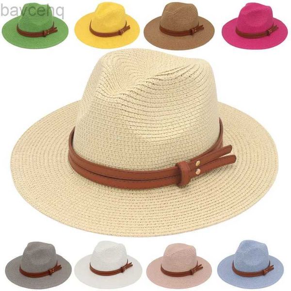 Breite Krempe Hüte Eimer Hüte Frauen Männer Gelbgürtel Accessoires Strohhut Panama Sommersonne Hats Trilby Gangster Cap Beach Casual Jazz Hat Travel Sunhat 240407