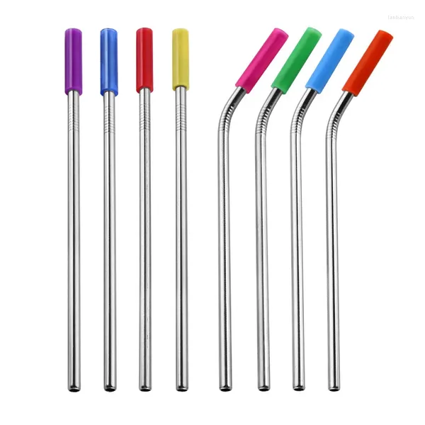 Bere cannucce 6pcs/set 304 paglia in acciaio inossidabile con punte rimovibili in silicone goccia in metallo riutilizzabile