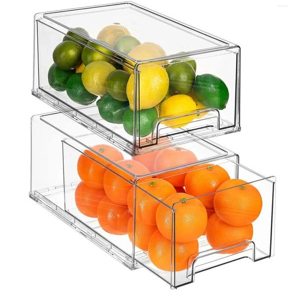 Garrafas de armazenamento Gavetas da geladeira - Clear empilhável Pull Out geladeira Organizer Bins Alimentos Recipientes para Freezer de Cozinha