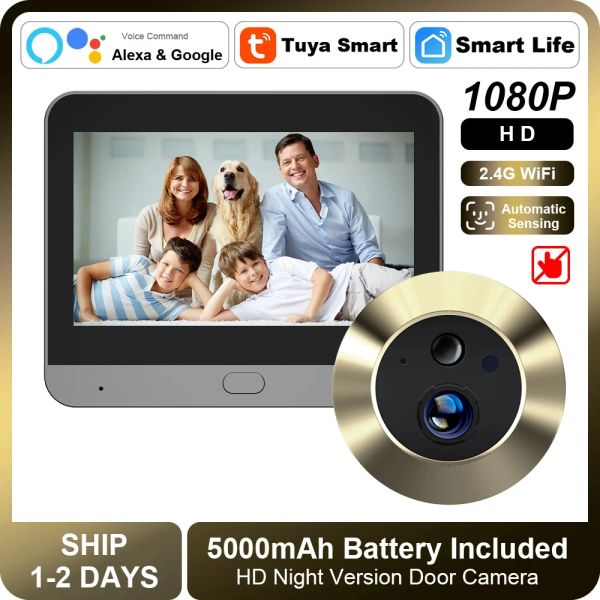 Дверной звонок 2 Мп Smart Tuya 2.4g Wi -Fi Дверной звонок с камерой. Автоматическая камера для камеры глазки Alexa Google Беспроводная дверная звонок для дома