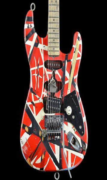 Ağır Relic Edward Van Halen Franken Stein Elektro Gitar Beyaz Siyah Stripe Kırmızı Floyd Rose Tremolo Köprü Kilitleme Nutu Özellikleri4978382