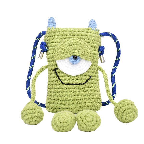 Borsa per il gancio di lana con occhi grandi finiti per donne 2023 Nuova borsa per la croce dei bambini con cartoni animati creativi grattugiata borsa per telefoni