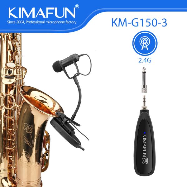 Microfones kimafun 2.4g clipe de sistema de microfones sax sem fio no microfone para trompete de saxofone Tronbone Horn Tuba Instrumentos musicais ensinados