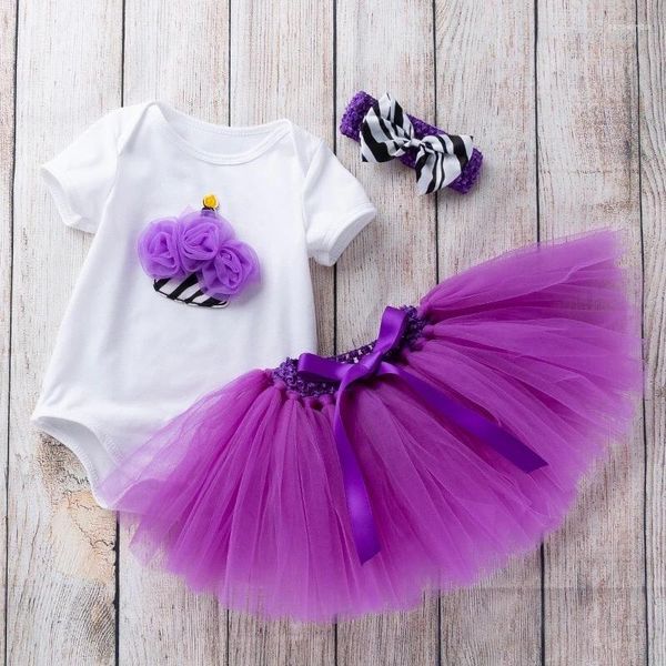 Kleidungssets süßes kleines Mädchen 1. Geburtstagsfeier Outfit Kinder geborenes Kleinkind Strampler Kleider Tutu Rock Stirnband 3 PCs Kleidung für den Sommer